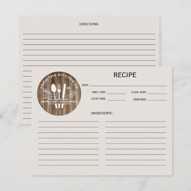 Woodgrain From the Kitchen of Monogram Recipe (Front/Back)