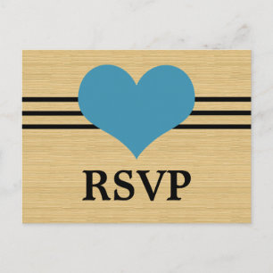 Woodgrain Mod Heart RSVP Postcard, Blue Invitation Postcard