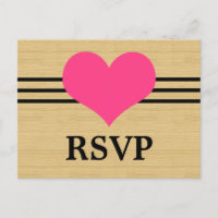 Woodgrain Mod Heart RSVP Postcard, Pink
