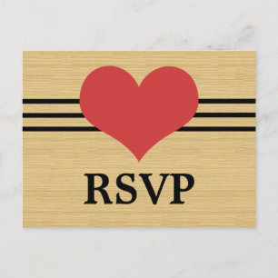 Woodgrain Mod Heart RSVP Postcard, Red Invitation Postcard