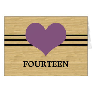 Woodgrain Mod Heart Table Number Card, Purple