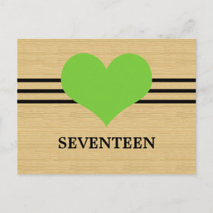 Woodgrain Mod Heart Table Number Postcard, Green Postcard