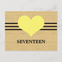 Woodgrain Mod Heart Table Number Postcard, Yellow