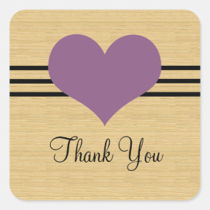 Woodgrain Mod Heart Thank You Stickers, Purple Square Sticker