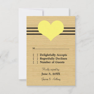 Woodgrain Mod Heart Wedding Response Card, Yellow