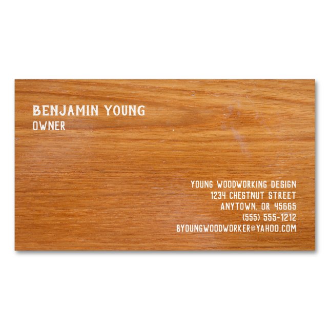 Woodgrain Oak Style Seven Line Custom   Magnetic Business Card (Front)