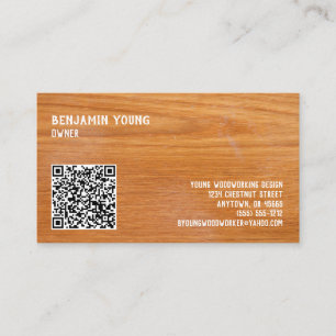 Woodgrain Oak Style Seven Line Custom QR Code Business Card