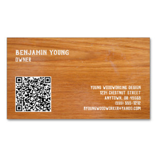 Woodgrain Oak Style Seven Line Custom QR Code Magnetic Business Card