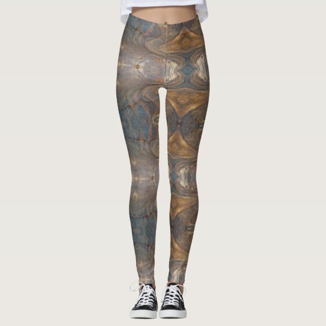 Woodgrain Pattern Neutral Brown Striped Abstract Leggings (Front)