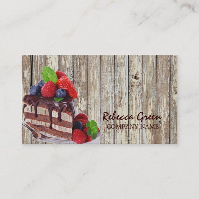 woodgrain rustic dessert chocolate cake bakery business card (Front)