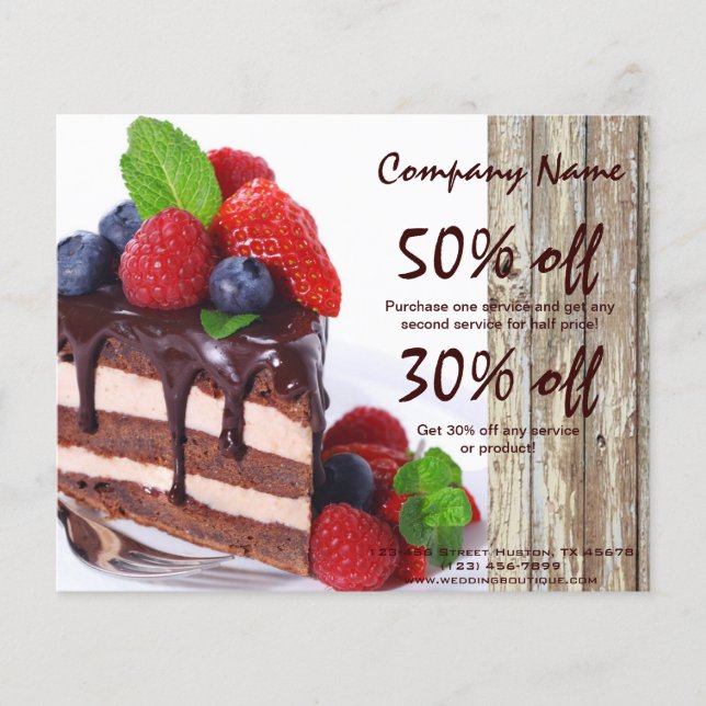 woodgrain rustic dessert chocolate cake bakery flyer (Front)