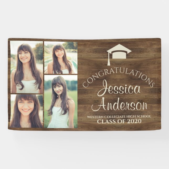 Woodgrain Rustic Wood Photo Template Graduation Banner (Horizontal)