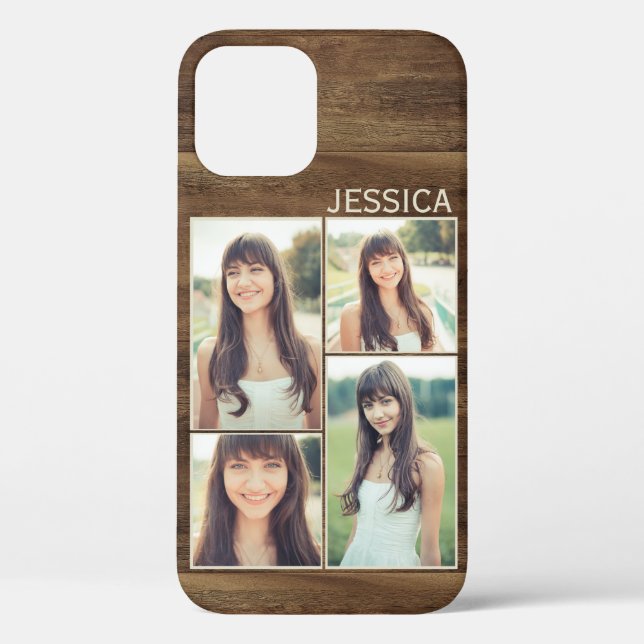 Woodgrain Rustic Wood Selfie Photo Collage Case-Mate iPhone Case (Back)