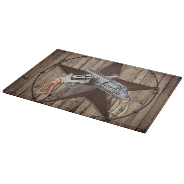 Woodgrain texas star cowboy western country pistol cutting board (Corner)
