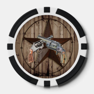 Woodgrain texas star cowboy western country pistol poker chips