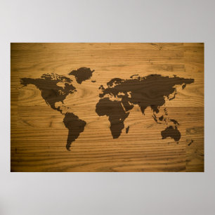 Woodgrain Textured World Map Poster
