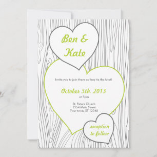 Woodgrain Wedding Invitations - Light green, grey