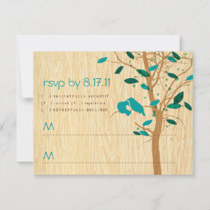 Woodgrain with Blue Love Birds RSVP Card