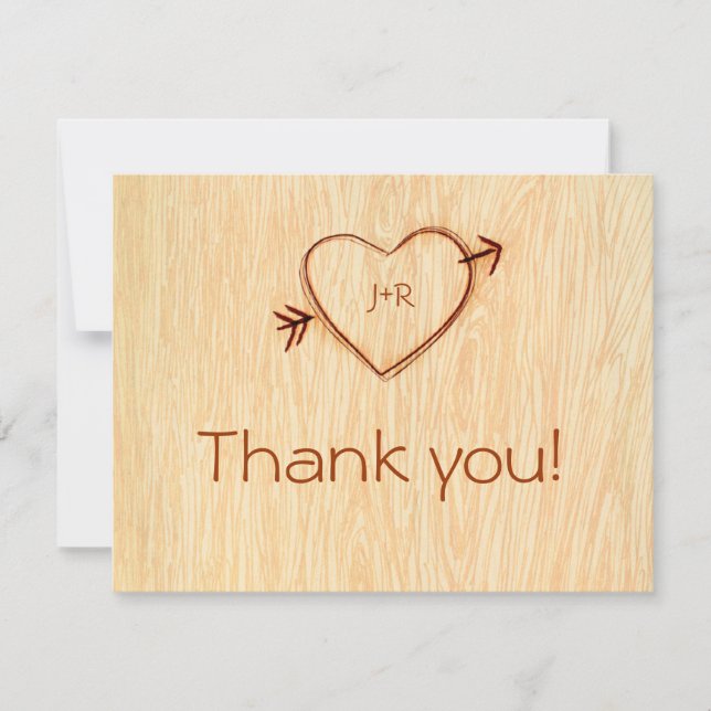 Woodgrain with Heart Thank you Note Card (Front)