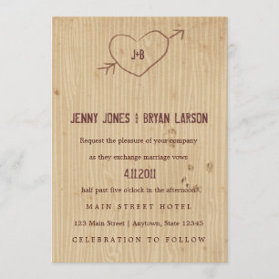Woodgrain with Heart Wedding Invitation