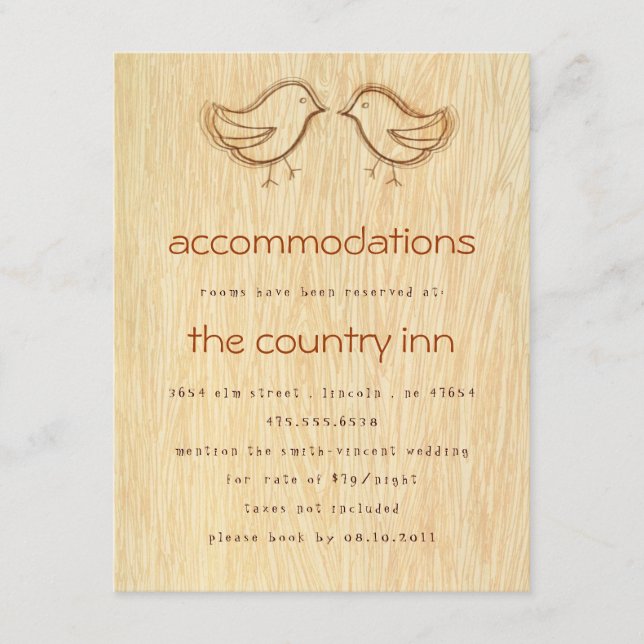 Woodgrain with Love Birds Sketch Info Card (Front)