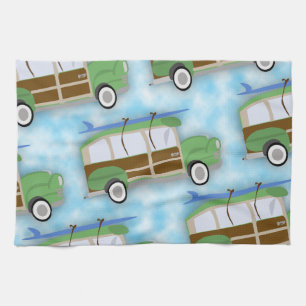 Woodie Surfin Wagon Pattern Tea Towel