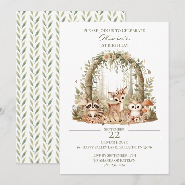 Woodland - 1st Birthday Invitation (Front/Back)