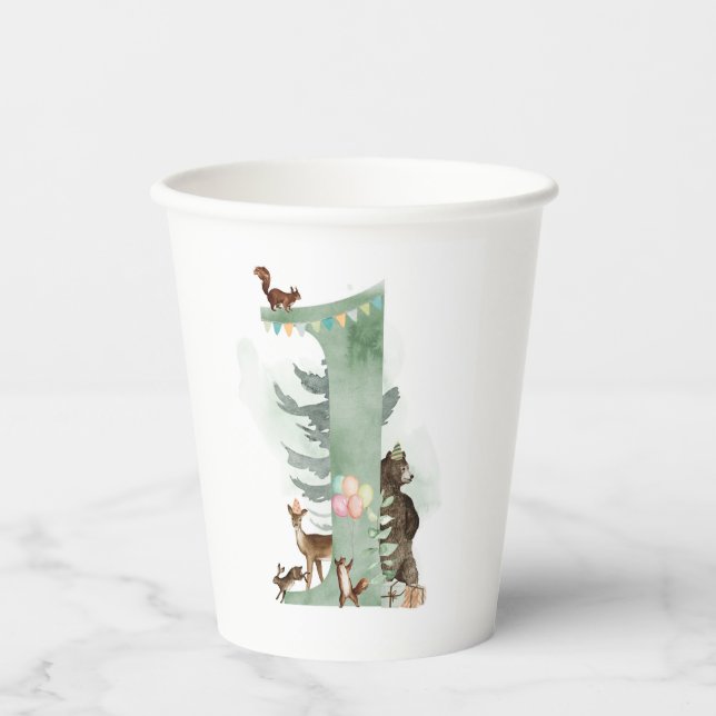Woodland 1st Birthday Paper Cup (Front)