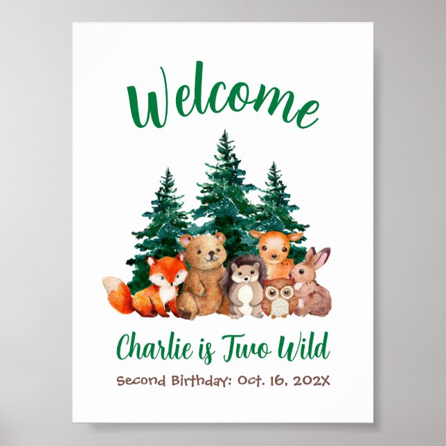 Woodland 2nd Birthday Forest Animals Welcome Sign (Front)