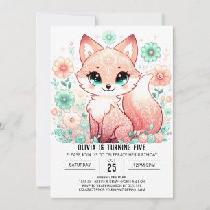 Woodland Adorable Fox Digital Birthday Invitation
