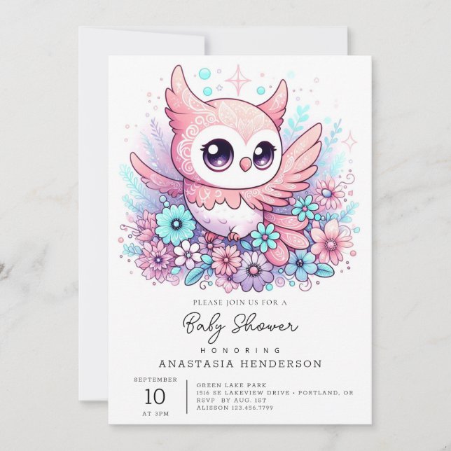 Woodland Adorable Owl Baby Shower Invitation (Front)