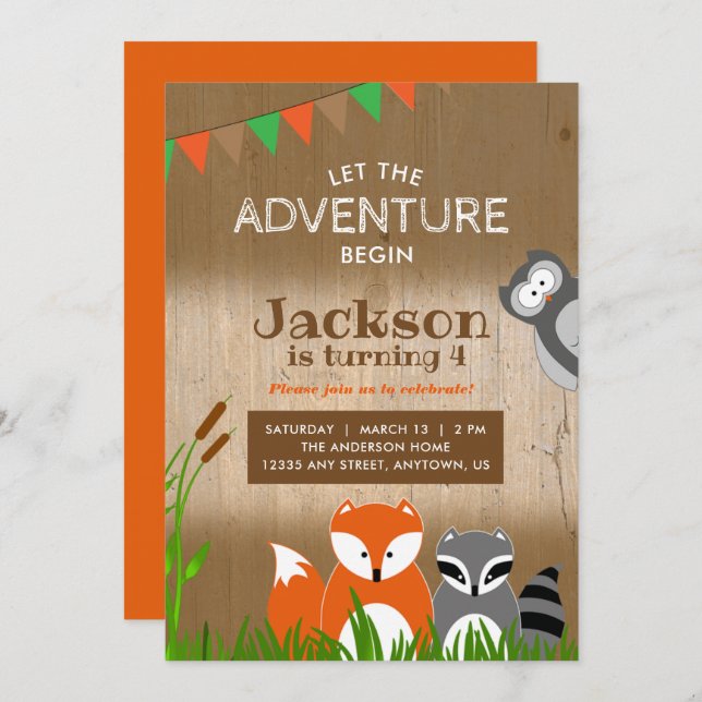 Woodland Adventure Animals | Birthday Party Invitation (Front/Back)