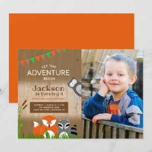 Woodland Adventure Animals   Photo Birthday Party Invitation