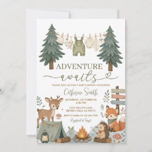 Woodland Adventure Awaits Baby Shower Clothesline Invitation