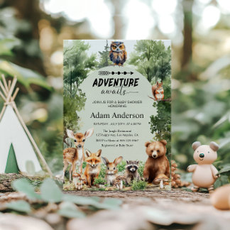 Woodland Adventure Awaits Baby Shower  Invitation