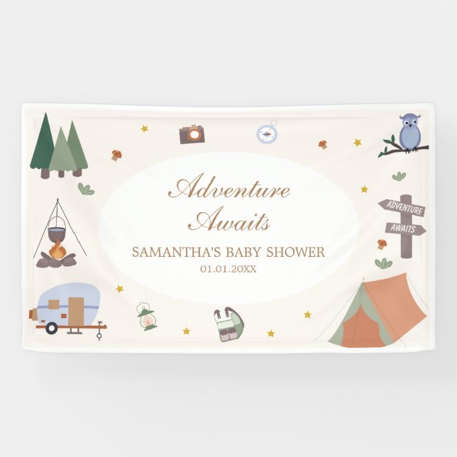 Woodland Adventure Awaits Camping Baby Shower Banner (Horizontal)