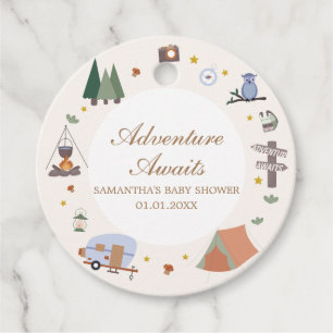 Woodland Adventure Awaits Camping Baby Shower Favour Tags