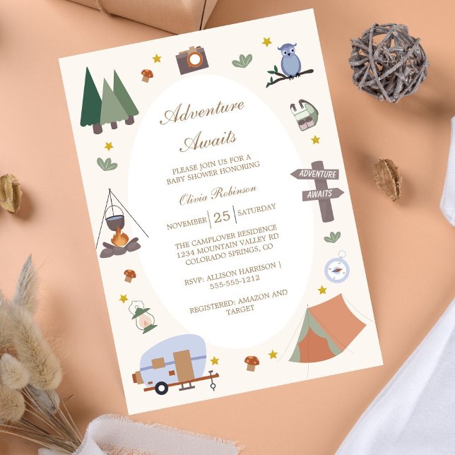 Woodland Adventure Awaits Camping Baby Shower Invitation (Creator Uploaded)