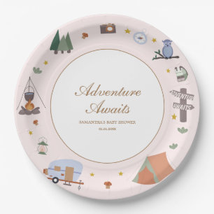 Woodland Adventure Awaits Camping Baby Shower Paper Plate