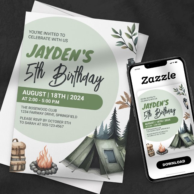 Woodland Adventure Camping Birthday Invitation (Creator Uploaded)