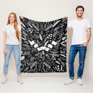 Woodland Adventure Leaf Ferns Pattern Personalised Fleece Blanket