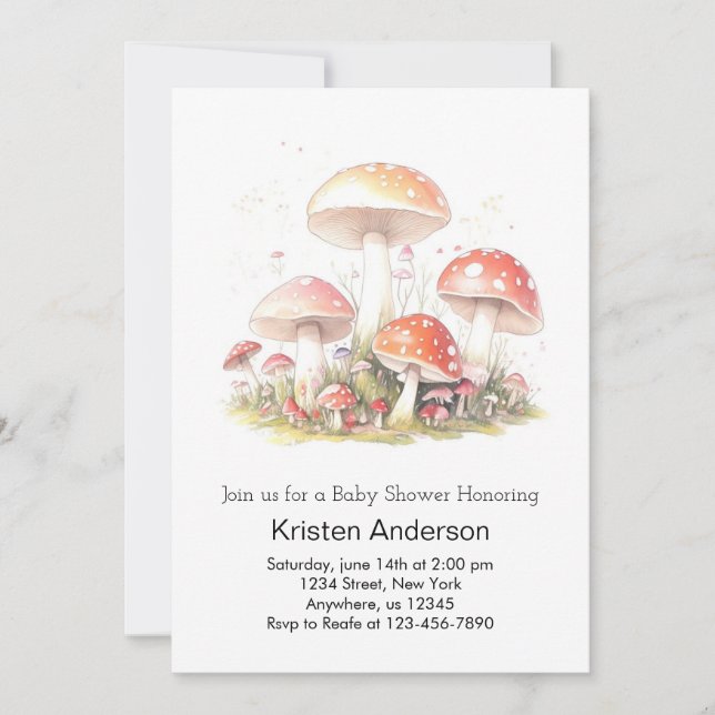 Woodland Adventure Mushroom Dream Girl Baby Shower Invitation (Front)