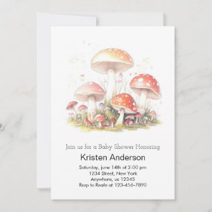 Woodland Adventure Mushroom Dream Girl Baby Shower Invitation