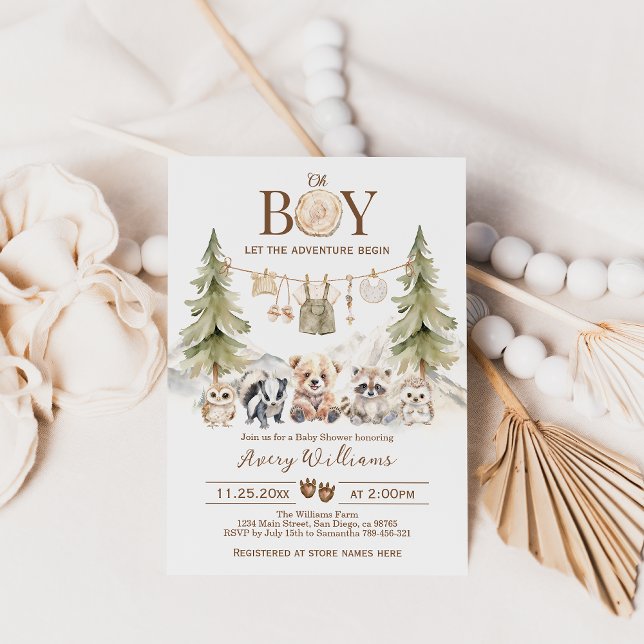 Woodland Adventure Oh Boy Baby Shower Invitation (Creator Uploaded)