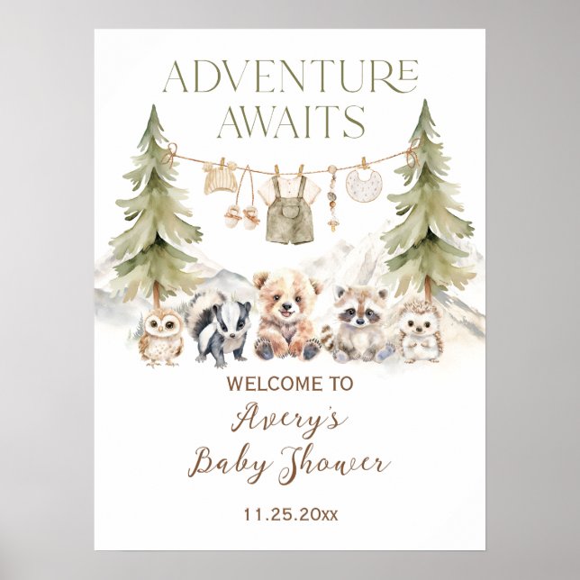 Woodland Adventure Oh Boy Baby Shower Poster (Front)