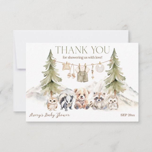Woodland Adventure Oh Boy Baby Shower Thank You Card (Front)