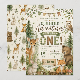Woodland Adventurer First Birthday Invitation