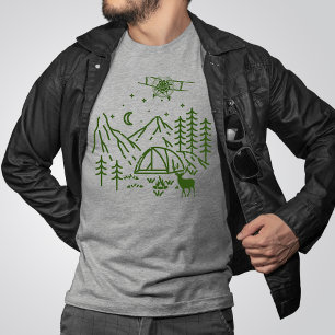 Woodland Aeroplane Mountain,Pine tree,Retro,Rustic T-Shirt