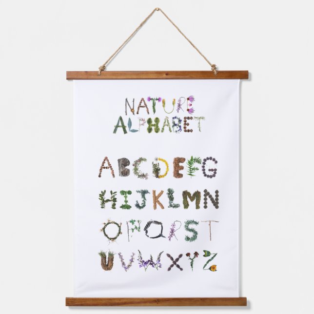 Woodland Alphabet ABC Nursery Decor | Nature Based Hanging Tapestry (Front)