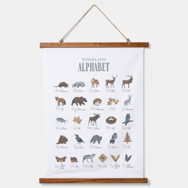 Woodland Alphabet Animal ABC Nursery Decor Hanging Tapestry (Front)